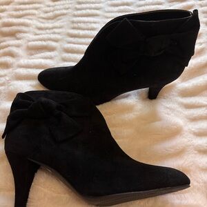 Miss Meghan Black Suede Bow Ankle Booties